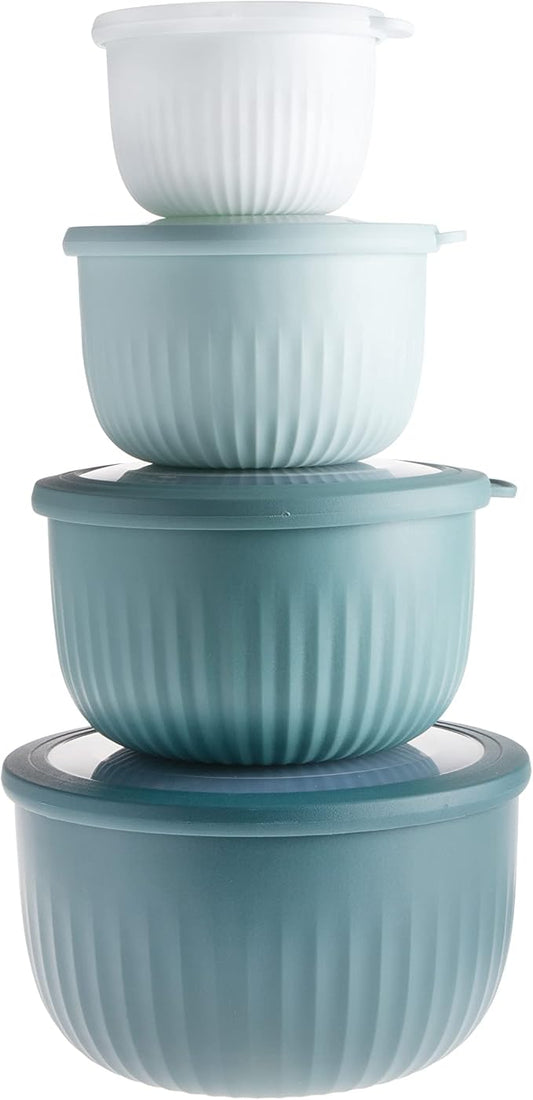 COOK WITH COLOR 4pc Plastic Mixing Bowl Set with Lids (Teal Ombre, 210 ml, 550 ml, 1150 ml, 3500 ml) - Sturdy, Nesting, BPA Free, Dishwasher Safe, Food Safe, Bowls for Cooking and Baking by CookwithColor