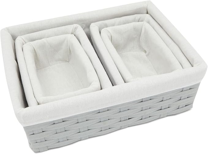 Juvale Wicker Nesting Baskets with Cloth Lining - 5-Pack Gray Rectangular Set - Stackable Storage Bins & Lined Baskets for Organizing Pantry, Closet - Image 7