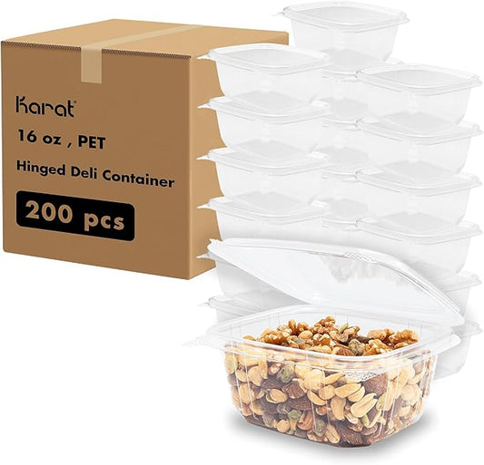 Karat PET Hinged Deli Containers with Lids - Perfect for Pasta Salads, Fruit, Deli Sides, and Home Meal Prep - Clear Plastic Food Containers, Take Out Containers (16oz) by Karat