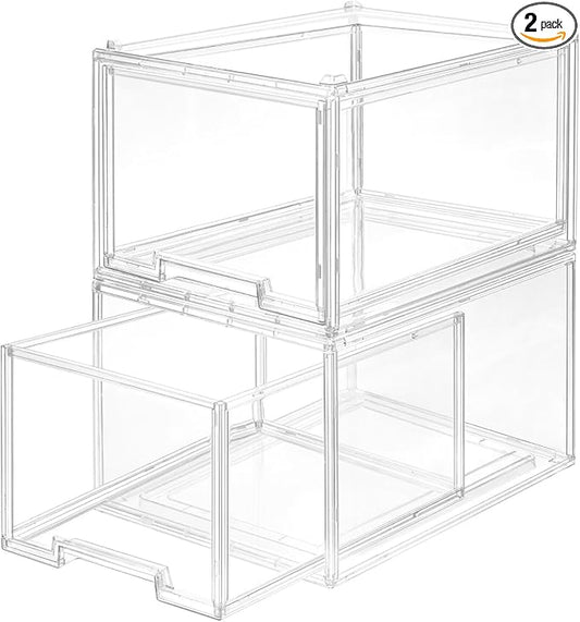 AZ.MIFENO Large Stackable Storage Drawers,Clear Thickened Drawer Organizers with Pull-Out Drawer for Skincare,Cosmetics, Ideal for Closet,Bathroom,Kitchen Undersink,Cabinet,Toy Organization (2 Packs) by Unknown