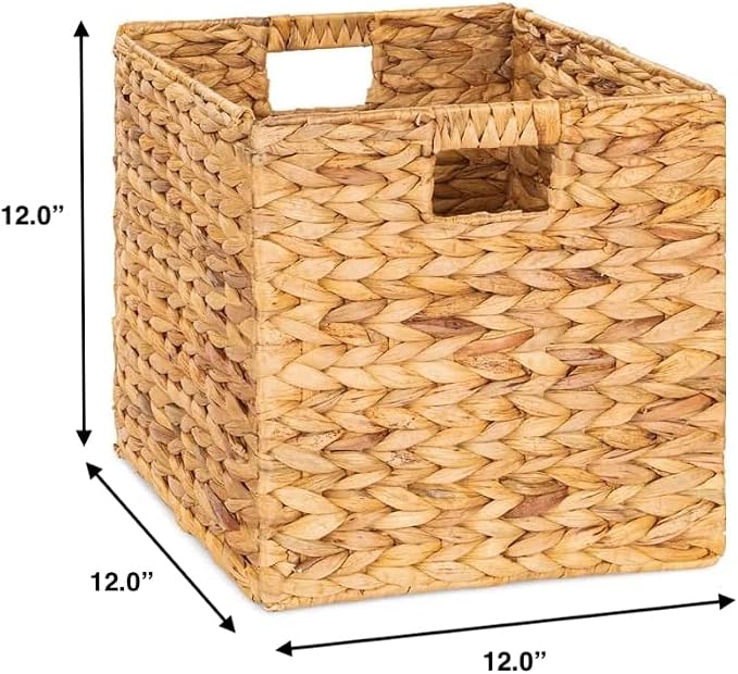 M4DECOR 12x12x12 Storage Cube, Water Hyacinth Storage Baskets, Wicker Storage Baskets for Shelves, Woven Baskets for Storage, Square Wicker Storage Basket for Bedroom, Living Room (4 Packs 12x12in) - Image 2