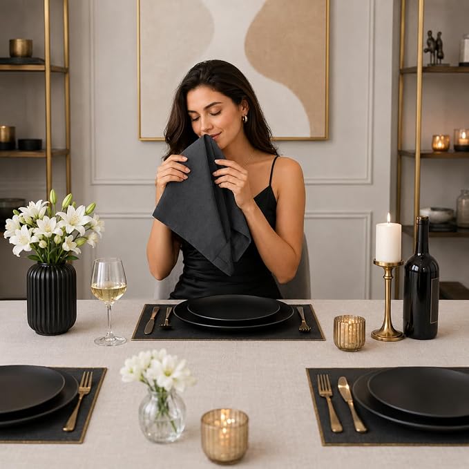 Cotton Dinner Napkins Set of 12, 18x18 Inch Cloth Napkins | Dark Grey Fabric, Reusable & Machine Washable, Soft Durable Table Napkins for Weddings,Parties & everyday Dining - Image 4