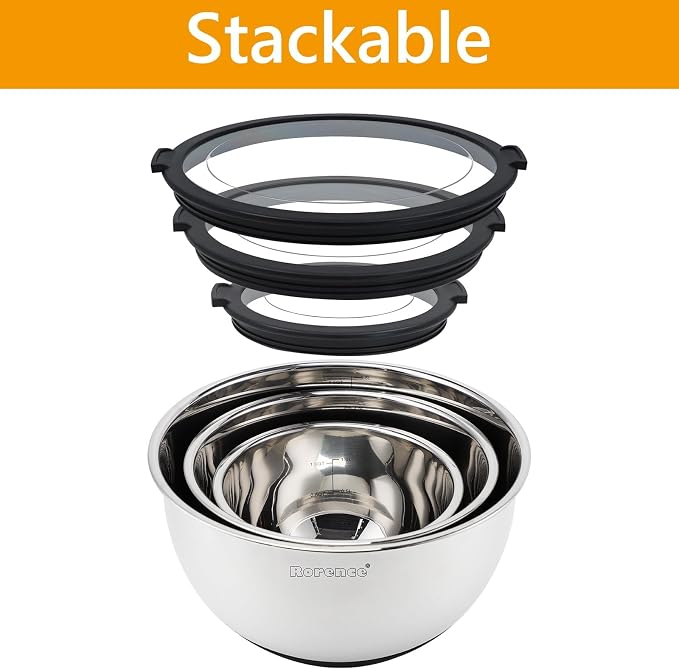 Mixing Bowls with Lids Set, Non Slip Silicone Bottom Stainless Steel Mixing Kitchen Bowls for Baking/Storage, Dishwasher Safe, 5/3/1.5QT | Non Slip Silicone Bottom, Dishwasher Safe, 5/3/1.5QT - Image 6
