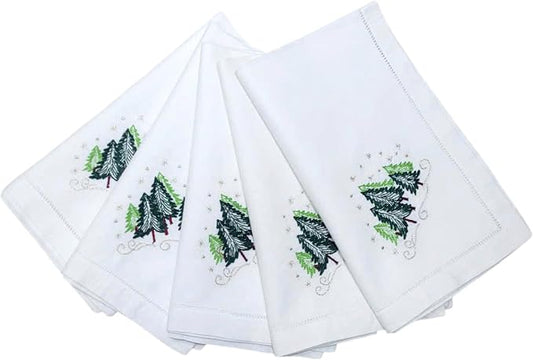 Embroidered Cloth Napkin Christmas Trees Cotton Napkins Set of 6, 20x20 Hemstitch Table Napkins Machine Washable, Daily & Christmas, Great Present Ideas by Unknown