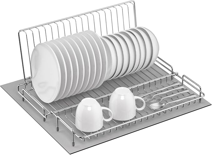 Small Dish Drying Rack Stainless Steel Collapsible | Foldable Rack Countertop with Drying Mat for Kitchen Dorm RV Campers Travel Trailer Space Saving - Image 2