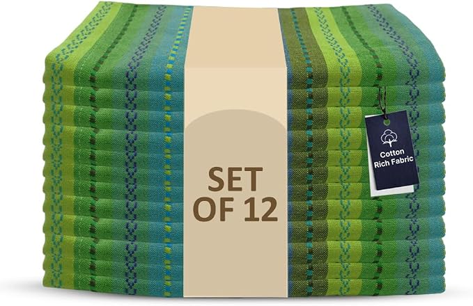 LFH Home Cotton Rich Cloth Salsa Napkin Set of 12 Washable Soft Durable Striped Table Napkins for Dining Wedding Daily Use Reusable Eco-Friendly Fabric Napkins for Elegant Settings(18x18)-Lime Multi by LFHHomePrivateLimited