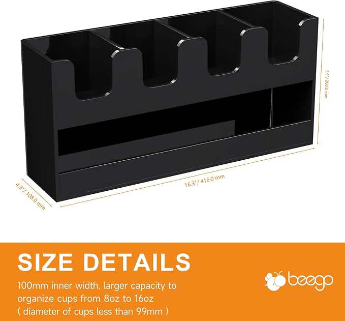 Beego 5-Compartment Cup Holder for Countertop - 2-Tier Black Acrylic Cup Dispenser Coffee Station Paper Cup and Lid Organizer Condiment Storage for Restaurant Breakroom Kitchen Bar Accessories - Image 9