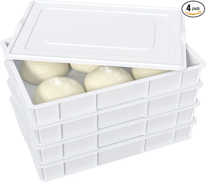 Stackable Pizza Dough Proofing Boxes (4 Trays + 1 Lid) | BPA-Free Commercial Containers for Cold Fermentation, Fits 6-8 Dough Balls, 23.75" x 16.25" by Ucake