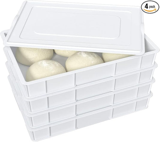 Stackable Pizza Dough Proofing Boxes (4 Trays + 1 Lid) | BPA-Free Commercial Containers for Cold Fermentation, Fits 6-8 Dough Balls, 23.75" x 16.25" by Ucake