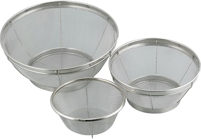 Wahei Freiz KR-8273 Strainer Set of 3 Strainers, 5.5, 7.1, 9.4 inches (14, 18, 24 cm), Stainless Steel by WAHEI+FREIZ