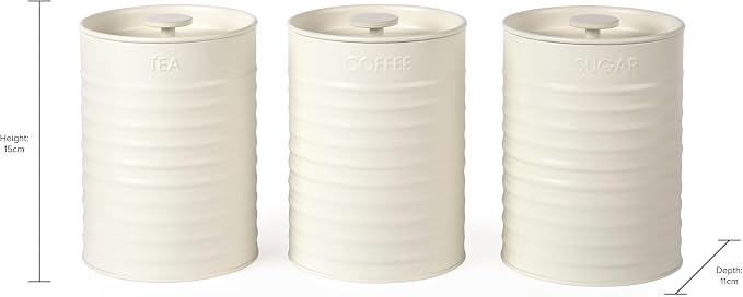 Russell Hobbs RH03268CEU7 Ribbed 3-Piece Canister Set – Set of 3 Kitchen Storage Canisters for Tea, Coffee and Sugar, Durable Powder-Coated Steel, Pull Top Lids, Easy to Clean, Ribbed Design, Cream - Image 6