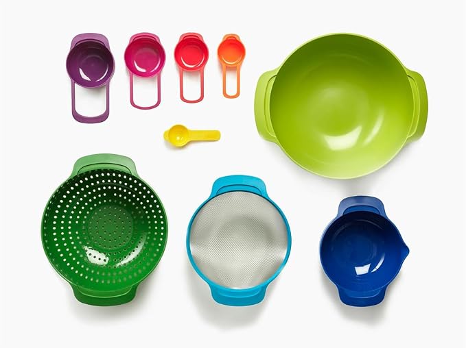 Joseph Joseph Nest 9 Plus, 9 Piece Compact Food Preparation Set with Mixing Bowls, Measuring cups, Sieve and Colander, MultiColor - Image 3