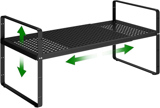 Expandable Cabinet Shelf Riser, Adjustable Cabinet Organizer, Black | 80LB Heavy Duty Metal Shelving Units and Storage For Small Appliance, Adjustable Stackble Storage Shelf Organizer For Kitchen by LOCVCDA