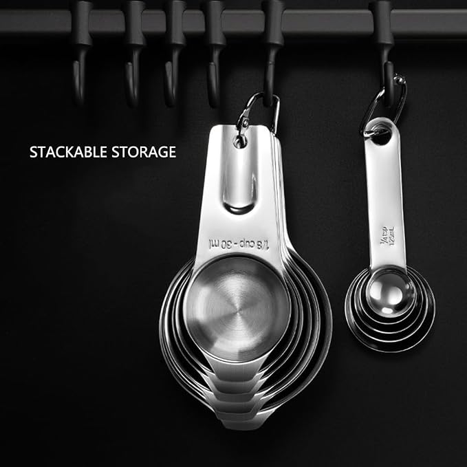 Measuring Cups and Spoons Set Heavy Duty 304 Metal Stainless Steel Measuring Cup Spoon Kitchen Gadgets for Cooking Baking (Set of 12) - Image 6