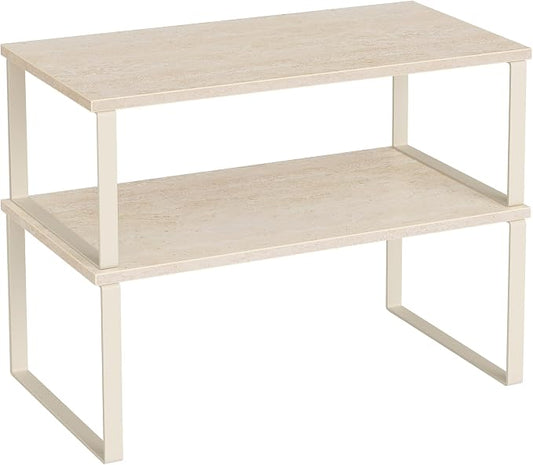 SONGMICS Cabinet Organizer Shelf, Set of 2 Kitchen Counter Shelves, Kitchen Storage, Spice Rack, Stackable, Expandable, Metal and Engineered Wood, 15.6 Inches, Beige & Cream White UKCS025L01 by Unknown