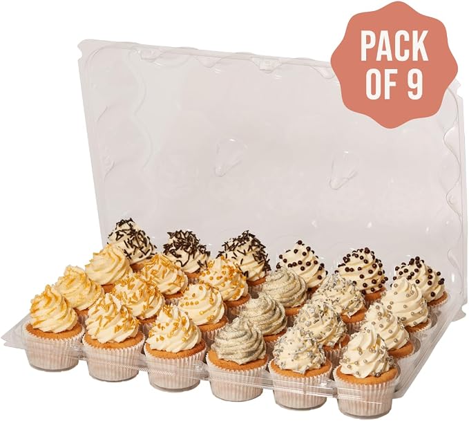 PME Pack of 9 Reusable Plastic Cupcake Container Carrier Boxes (24 cavities) - Image 2