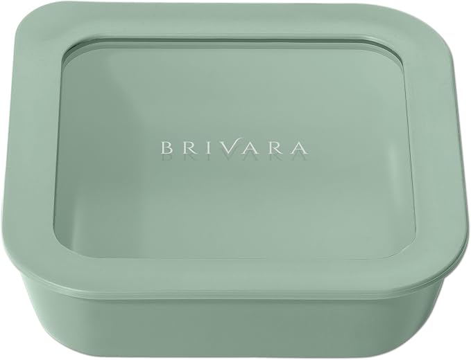 Glass Food Storage Container with Lid, 2.5-Cup Small Square | Microwave-Safe Airtight Lid, Oven-Safe Ceramic-Coated Glass | Zero Plastic, No PFAS/PFOA/BPA, Reusable [Willow] by BrivaraHome