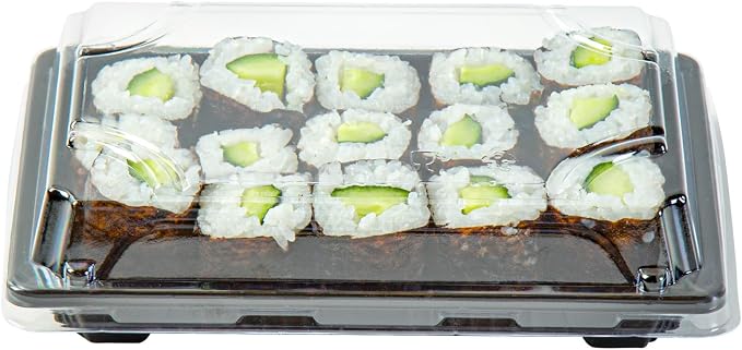 Restaurantware Plastic Sushi Trays 100 Pack of 6.5 x 4.33 x 1.57 Inch With Clear Lids Leak-Resistant Sushi Take Out Boxes Stackable Containers For Grab-And-Go - Image 8