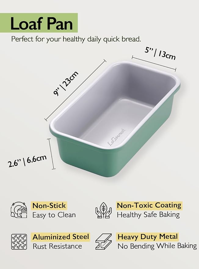 LeGourmet Nonstick Bread Loaf Pan 9 X 5 Inch, Ceramic Coating, Non-Toxic, Rust Resistant Aluminized Steel, Perfect 1 lb Baking Dish for Meatloaf, Pound Cake & Brownie (Rosemary) - Image 2