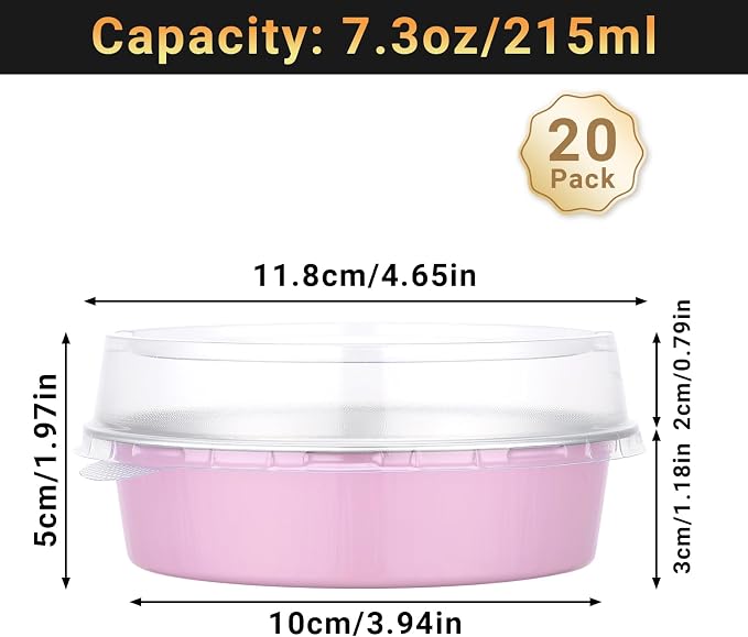 Beasea Disposable Mini Pie Tins with Lids, 20 Pack 7.3oz Aluminum Baking Foil Tins Small Round Tart Container for Individual Dessert Cupcake Muffin Cheesecake Quiche Oven Dishes - Pastel Pink - Image 2