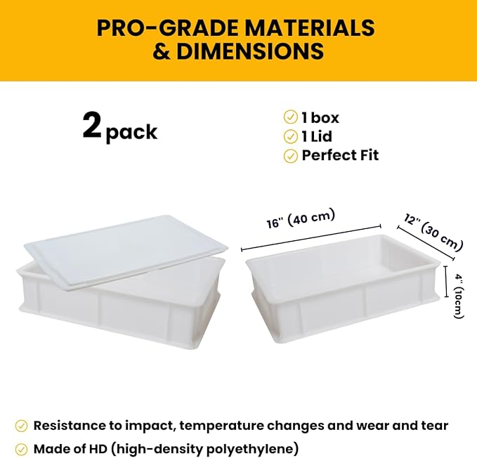 L'Oro Del Sud Home Refrigerator Size Dough Proofing Box Tray | (1 Box with Lid), Stackable Pizza Proofing Dough Pan with Lid, (16 inch x 12 inch x 4 inch), Commerical Grade, Made in Italy - Image 2