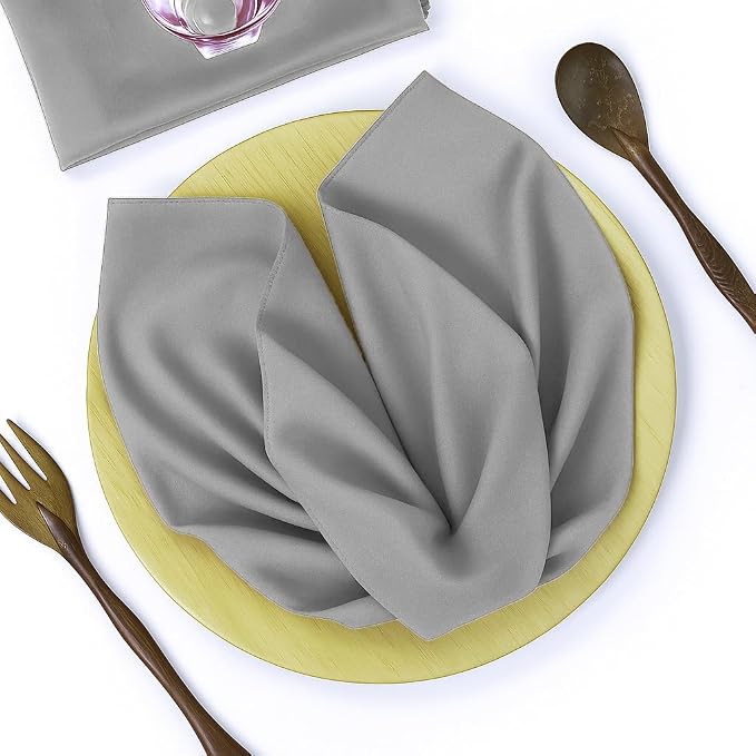 Pack of 100 PCS Cloth Napkins 17x17 inch Washable Polyester Dinner Napkins Soft Table Napkins for Wedding Party Dining Banquet Bistro Decoration - Light Silver - Image 2