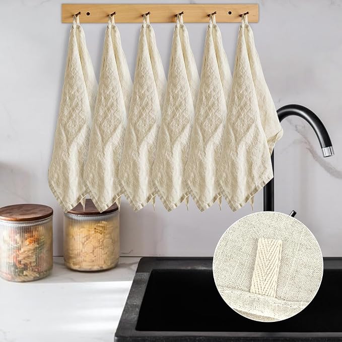 Set of 6 Plain Colour Linen Blend Fabric Dinner Napkins 40 x 40 cm Table Decoration Set for Events Wedding Birthday Dinner Cafe Kitchen Restaurant (Beige) - Image 6