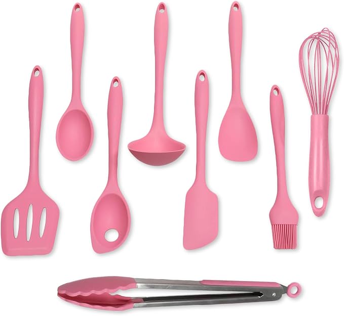 Chef Craft - Premium Silicone Kitchen Tools and Utensils Set, Non-Scratch, Withstands Temperatures up to 450°F, BPA-Free, 9 Piece Cooking Utensils Set, Pink by ChefCraft