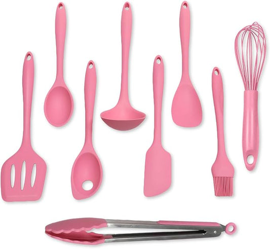 Chef Craft - Premium Silicone Kitchen Tools and Utensils Set, Non-Scratch, Withstands Temperatures up to 450°F, BPA-Free, 9 Piece Cooking Utensils Set, Pink by ChefCraft