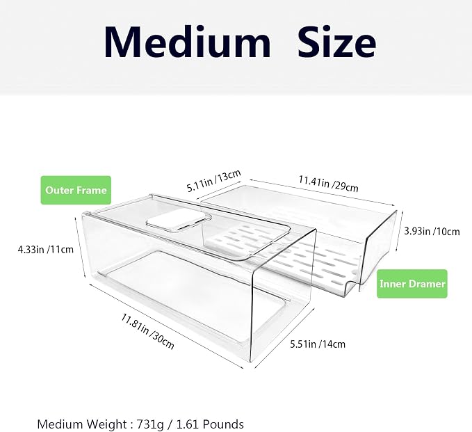 Refrigerator Organizers and Storage Drawer, Stackable Fruit Storage Containers for Fridge, Reusable Fridge Organizer fit for Kitchen Refrigerator and Restaurant Freezer (2 Drawers, Medium) - Image 2