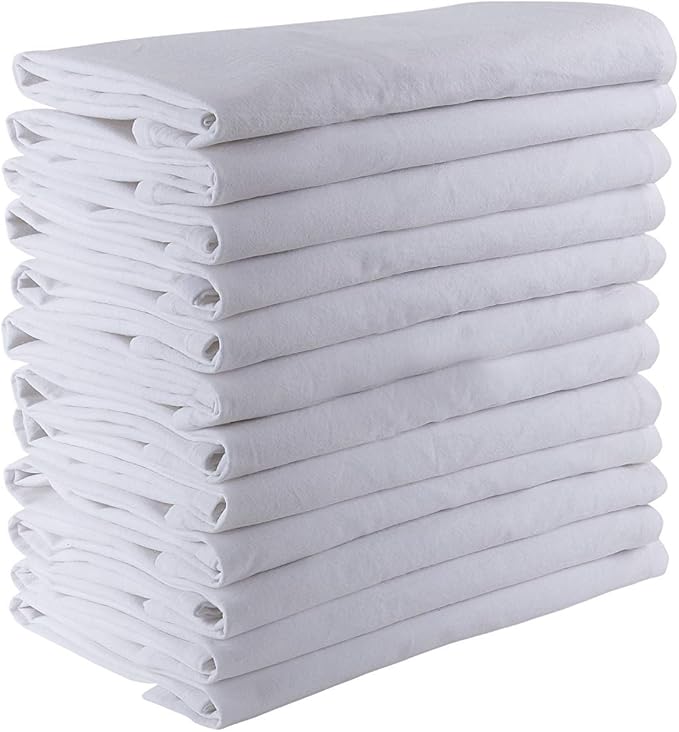 100% Cotton Flour Sack Towels – 12 Pack, 27x27 Inches, White, Lint-Free, Pre-Washed, Hemmed Edges – Reusable Kitchen Towels for Cleaning, Embroidery, Printing & Crafts - White - Image 2