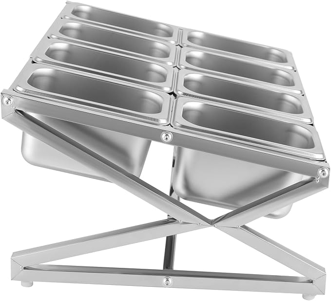 Expandable Stainless Steel Spice Rack Set ,13.98"-25.59" Adjustable Countertop Seasoning Containers, 2-Tier Inclined Organizer Shelf w/ 8 1/9 Pans for Sauce Ingredients Fruits Toppings (8 Pans) - Image 5