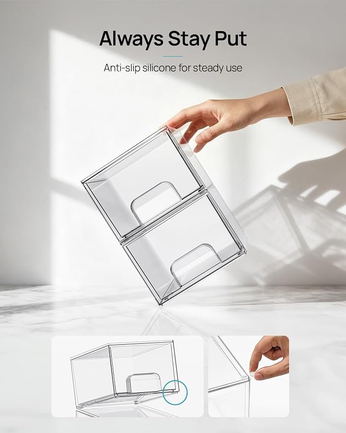 Vtopmart 10 Pack Small Clear Stackable Storage Drawers | Plastic Bathroom Makeup Organizer, For Vanity, Undersink, Kitchen Cabinets, Pantry, Home Organization - Image 6