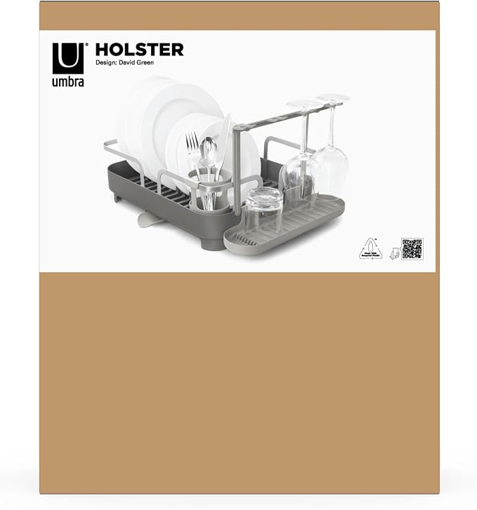 Umbra Holster Dish Rack– Molded Plastic Dish Drying Rack with Drainage Spout, Charcoal - Image 17