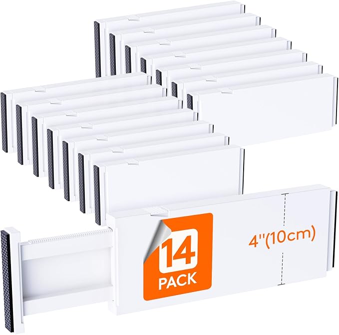 Lifewit 14 Pack Drawer Dividers for Clothes, 10.9-16" Adjustable Drawer Organizers, 4" High Plastic Expandable Drawer Separators in Bedroom/Office/Bathroom/Kitchen Storage, White | 14 Pack 11-17" Expandable White Plastic Drawer Separator for Dresser, K... by Lifewit