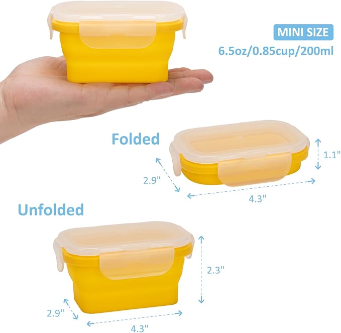 Collapsible Food Storage Containers with Lids, Small Silicone Snack Containers, Stackable Portion Control Containers, Mini Fridge Organizer, Microwave Freezer Dishwasher Safe, 6.5oz, 6 Pack - Image 7