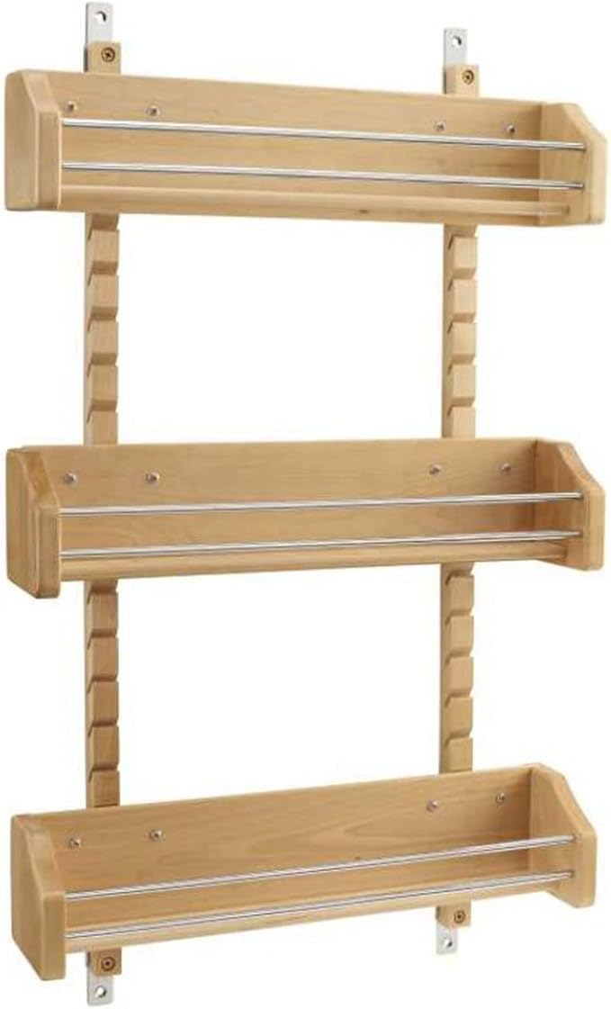 Rev-A-Shelf Wall Storage Organizer for Kitchen Cabinets, Door-Mounted Spice Rack with 3 Adjustable Shelves, Maple Wood, 4ASR-21 by Rev-A-Shelf