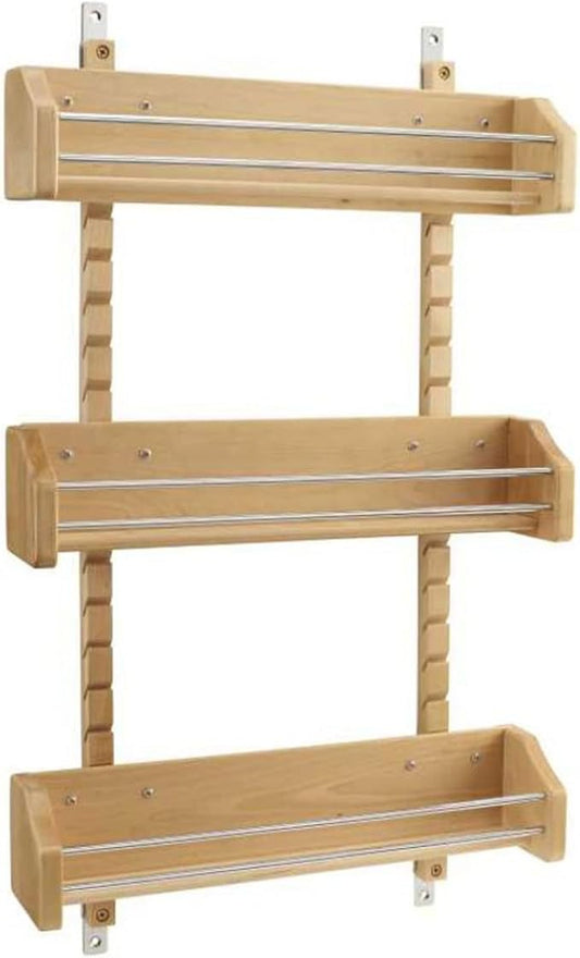 Rev-A-Shelf Wall Storage Organizer for Kitchen Cabinets, Door-Mounted Spice Rack with 3 Adjustable Shelves, Maple Wood, 4ASR-21 by Rev-A-Shelf
