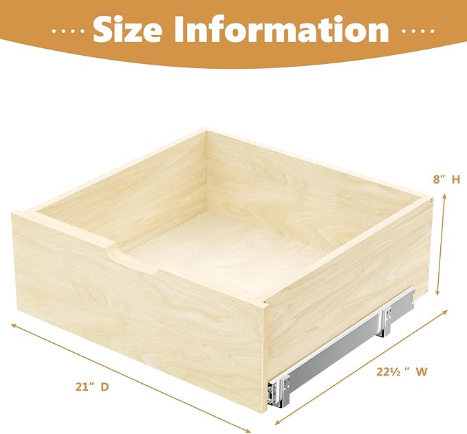 Pull Out Cabinet Organizer, Slide Out Wood Drawer, Pull Out Drawers for Cabinets, 8" High Pull Out Shelf for Kitchen Cabinet Pantry, 22½" W×21" D | Cabinet Pull Out Organizer, Pull Out Drawers for Cabinets, 8" High Pull Out Shelf for Kitchen Cabinet Pa... - Image 3