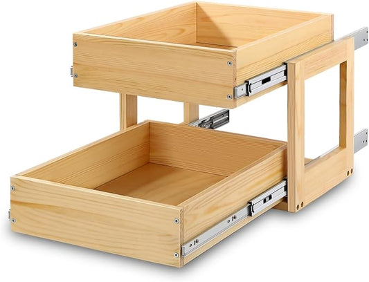Pull Out Cabinet Organizer, 14''W×21''D×16''H Soft Close Slide Out Wood Drawer Shelves Storage for Kitchen, 2-Tier, Finished, Heavy-Duty, Bottom Assembly by Mulush