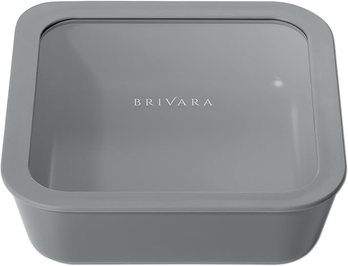 Glass Food Storage Container with Lid, 8-Cup Large Square | Microwave-Safe Airtight Lid, Oven-Safe Ceramic-Coated Glass | Zero Plastic, No PFAS/PFOA/BPA, Reusable [Smoke] by BrivaraHome