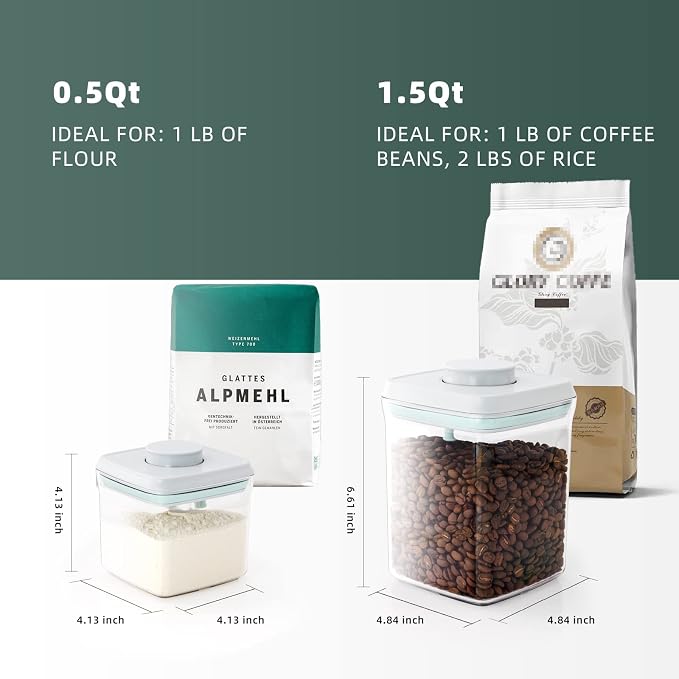 Pop Top Food Storage Containers, 0.5 Qt & 1.5 Qt Airtight Jars | Clear Stackable Kitchen Jars for Oats, Coffee, Sugar, Nuts and Snacks, Designed for Breakfast Stations and Small Cabinets - Image 4
