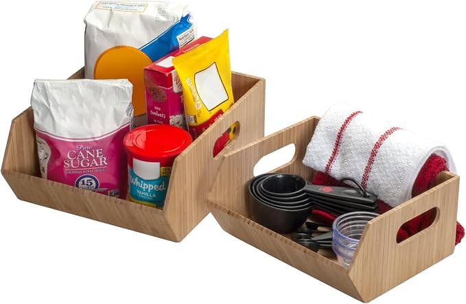 Mobilevision XL Versatile Bamboo Storage Bins for Pantry & Kitchen Cabinet Organizer Multi-Purpose / 2 Piece Stackable Set Larger Bins - Image 5