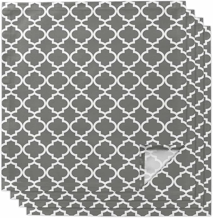 Cloth Napkins Set of 4-20x20 Inches, Gray Morocco Washable Reusable Table Napkins, Vintage Minimalist Boho Ethnic Pattern Soft & Absortbent Dining Napkin for Party Wedding Hotel Restaurant by Unknown