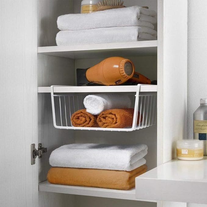 Modern Home Under Shelf Wire Storage Baskets – Hanging Organizer Rack for Cabinet, Pantry, or Closet – White Metal Basket for Kitchen, Towels, or Office – No Tools Required (Set of 2 11") - Image 4