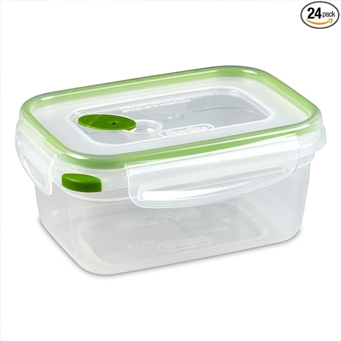 Sterilite Ultra-Seal 4.5 Cup Rectangle, Airtight Food Storage Container, Latching Lid, Microwave and Dishwasher Safe, Clear with Green Gasket, 24-Pack by Sterilite