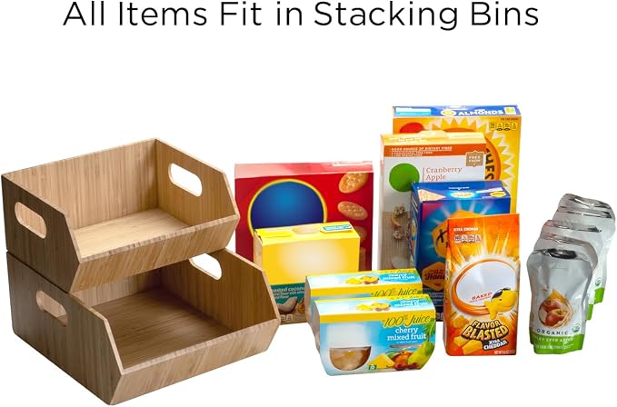 Mobilevision XL Versatile Bamboo Storage Bins for Pantry & Kitchen Cabinet Organizer Multi-Purpose / 2 Piece Stackable Set Larger Bins - Image 2