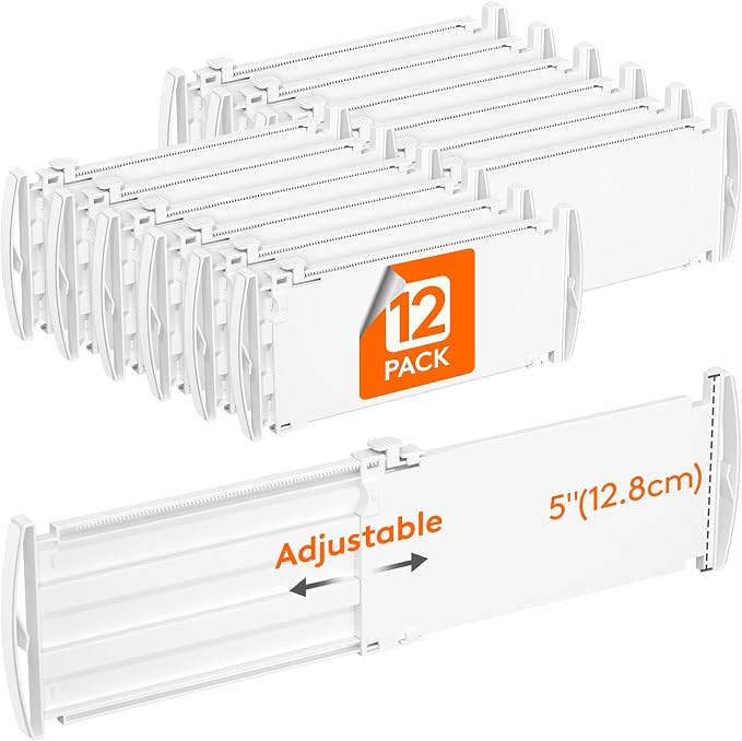 Lifewit 5" Tall Drawer Dividers, Adjustable Deep Drawer Organizer Clothes | 12 Pack 11.5"-18.5" Expandable White Plastic Separators for Dresser, Kitchen, Cabinet, Closet, Office Organization & Storage by Lifewit