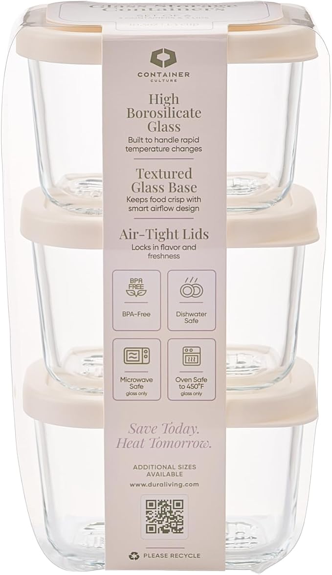 Glass Food Storage Containers with Lids — 6 Piece — 10.5 oz Glass with BPA-Free Leakproof Stackable Lids — Microwave, Oven & Dishwasher Safe — Ideal for Meal Prep & More - Vanilla Mist - Image 2