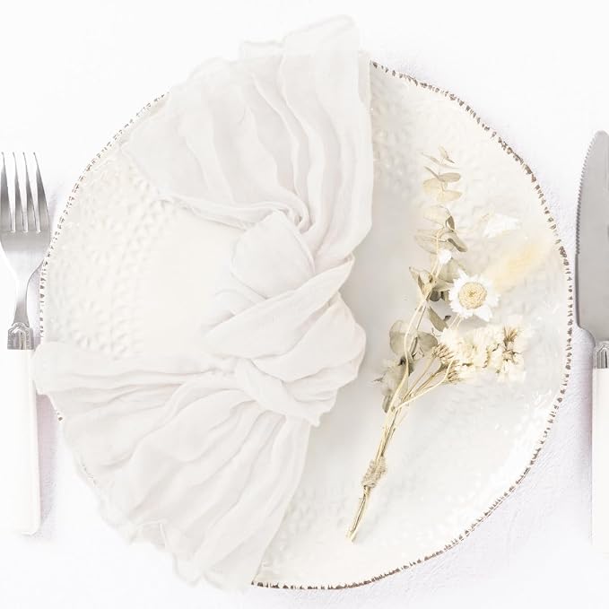 DeZerlor Ivory White Washable Cheesecloth Napkins Set of 20 for Party | Reusable Summer Cloth Napkins Bulk, for Wedding Bridal Baby Shower Dinner Cocktail Birthday Home, 21x21 Inches - Image 5